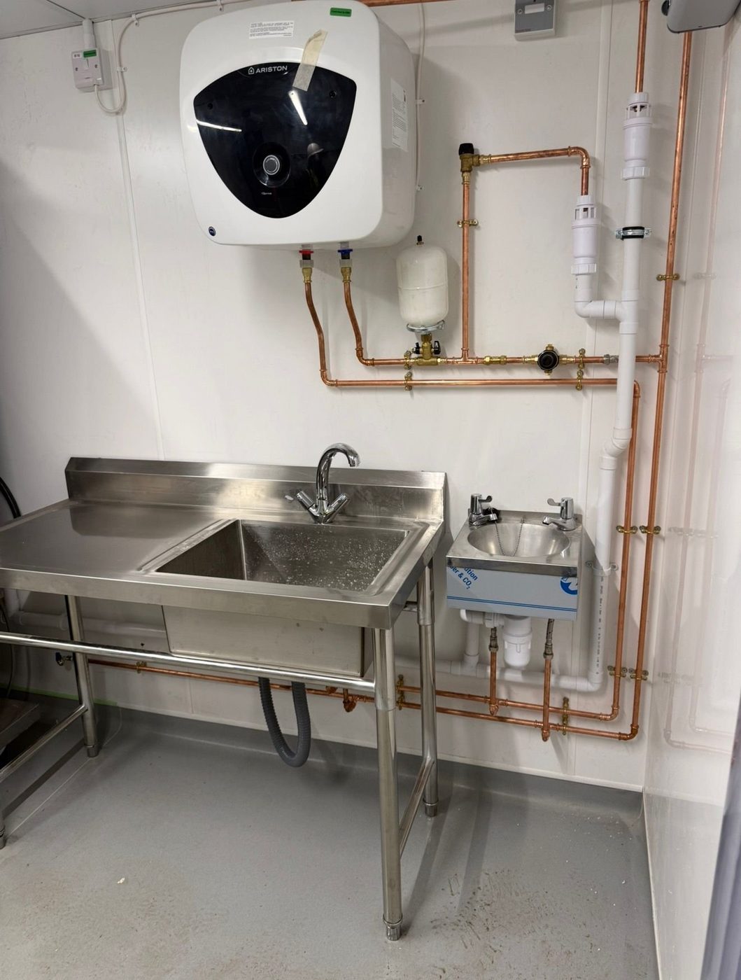 Catering sink and pipework